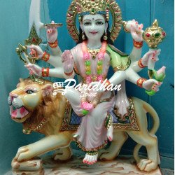 Durga Ma Idol For Home-White Painted Marble Bengali Durga-Marble Durga Maa Mahishasura mardini Murti-Durga Ma Idol-Durga Sculpture