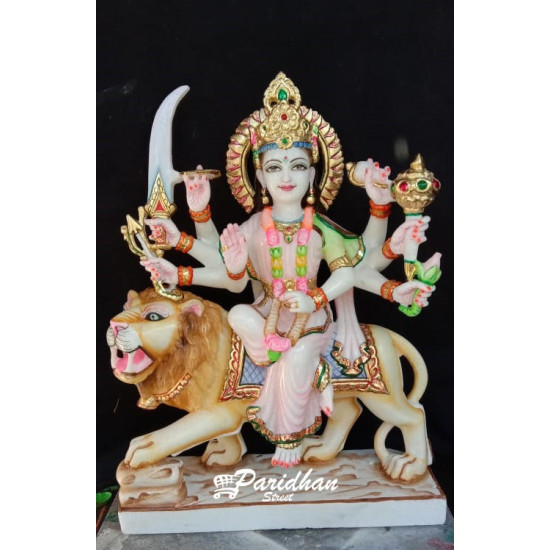 Durga Ma Idol For Home-White Painted Marble Bengali Durga-Marble Durga Maa Mahishasura mardini Murti-Durga Ma Idol-Durga Sculpture