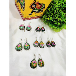 Hand Painted Pan Silver Oxidised Hook Earrings - Officer Wear Earrings-Daily Wear Earrings 