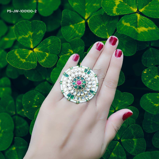 Green Kundan Pearl Ring | Handmade Kundan Pearl Ring | Women Kundan Pearl Ring | Party wear Kundan traditional Ring | Emerald Ring | Wedding Engagement Ring