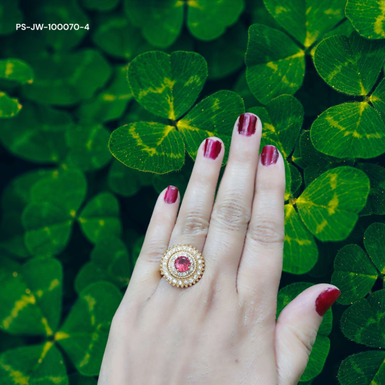 Enchanting Emerald Bliss | Dark Green Stone and Pearl Ring | Elegant Jewelry for Every Occasion | Shop Now at Paridhan Street