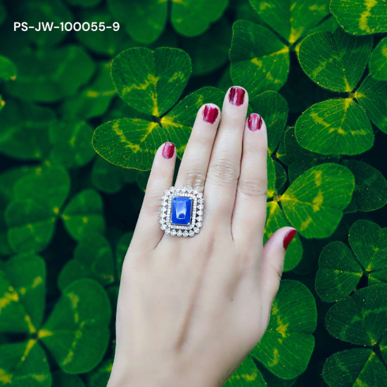 Diamond-Filled Crown-Style Blue Stone Ring | Luxurious Fashion Statement
