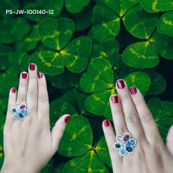 Shiny Flower Ring: Colorful Stones and Diamonds | Sparkling Blossom Ring: Bright Gems & Shiny Diamonds | Radiant Floral Ring: Shimmering Stones & Vibrant Diamonds